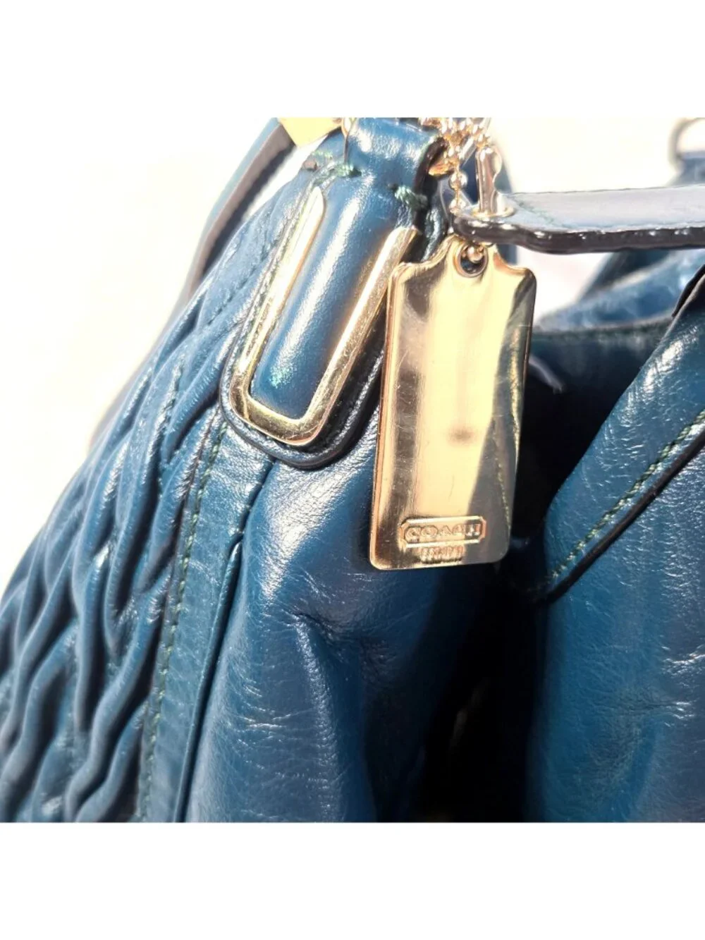 Coach 2013 Teal Madison Phoebe Gathered Twist Leather Shoulder Bag  No. 26257